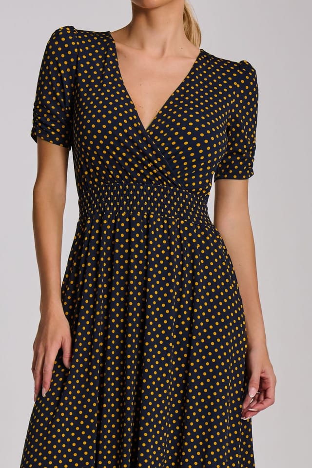 Jolie Moi Jolie Moi Women's Short Sleeve Printed Jersey Midi Dress in Dark Navy - 3
