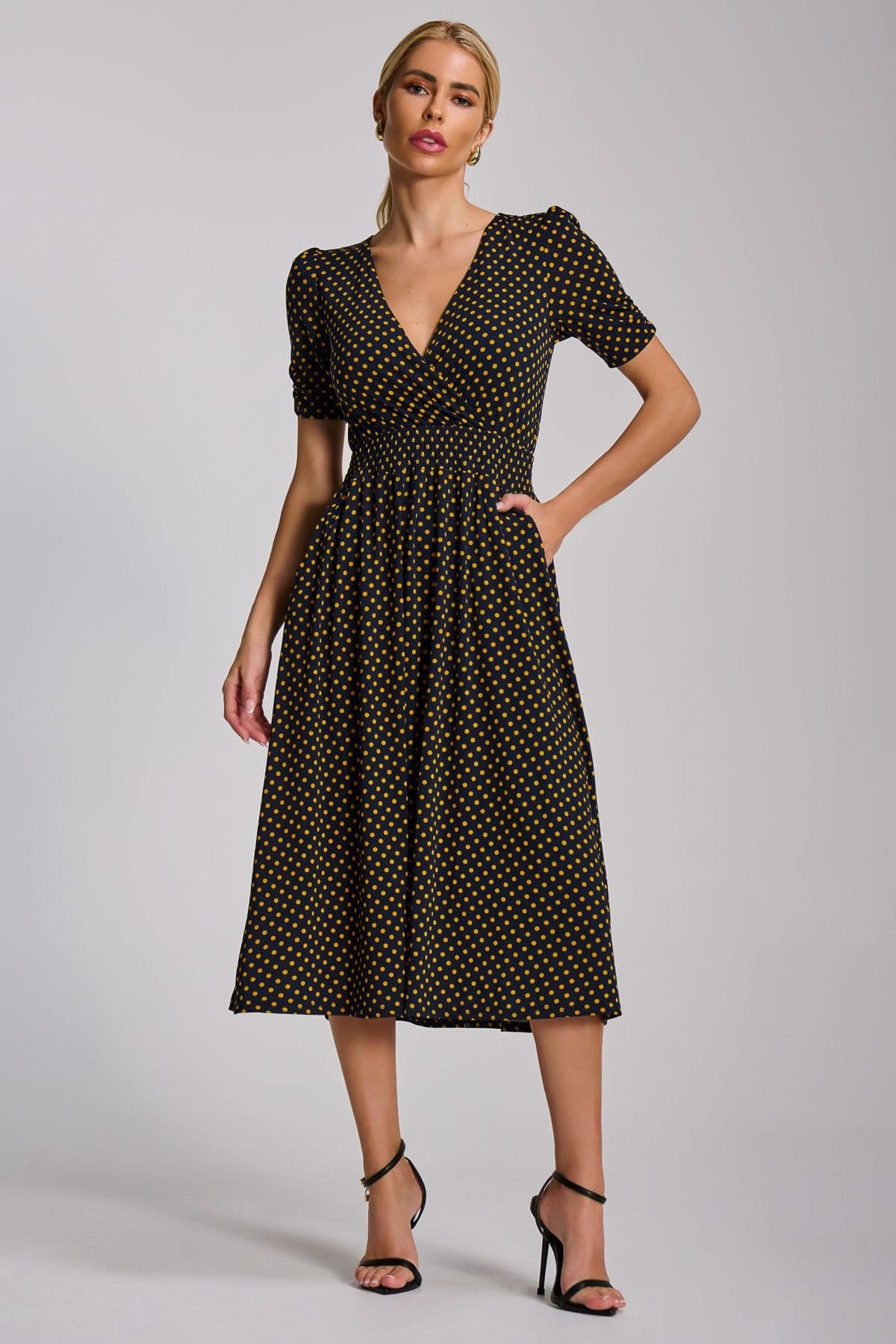 Jolie Moi Jolie Moi Women's Short Sleeve Printed Jersey Midi Dress in Dark Navy - 4