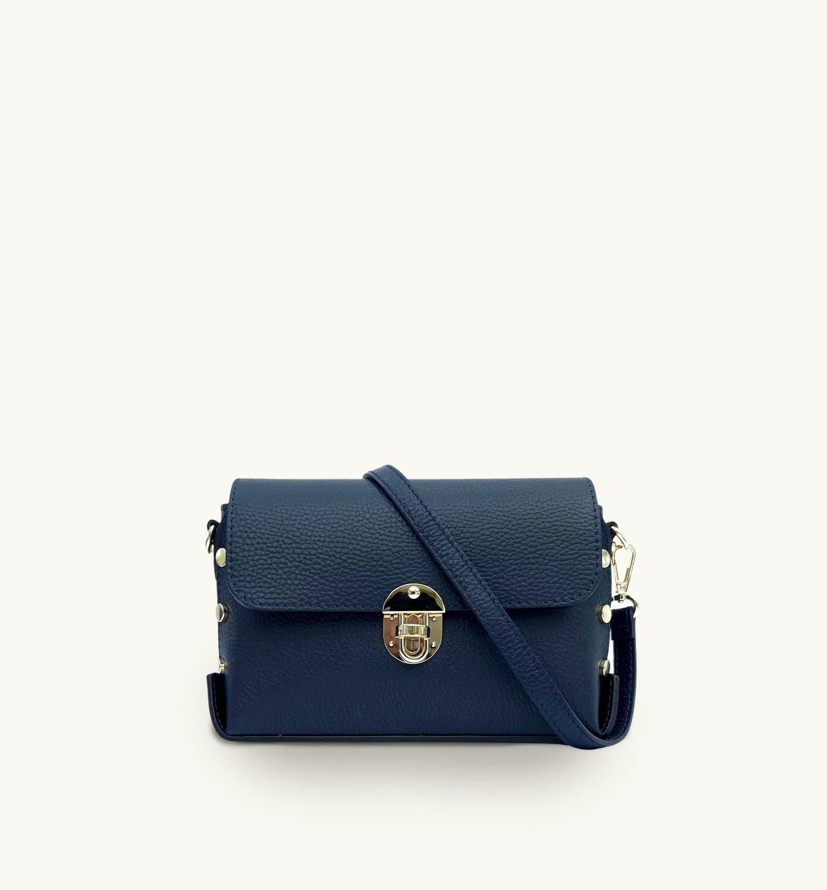 Apatchy London Apatchy London Women's The Bloxsome Navy Leather Crossbody Bag With Canvas Strap - 2