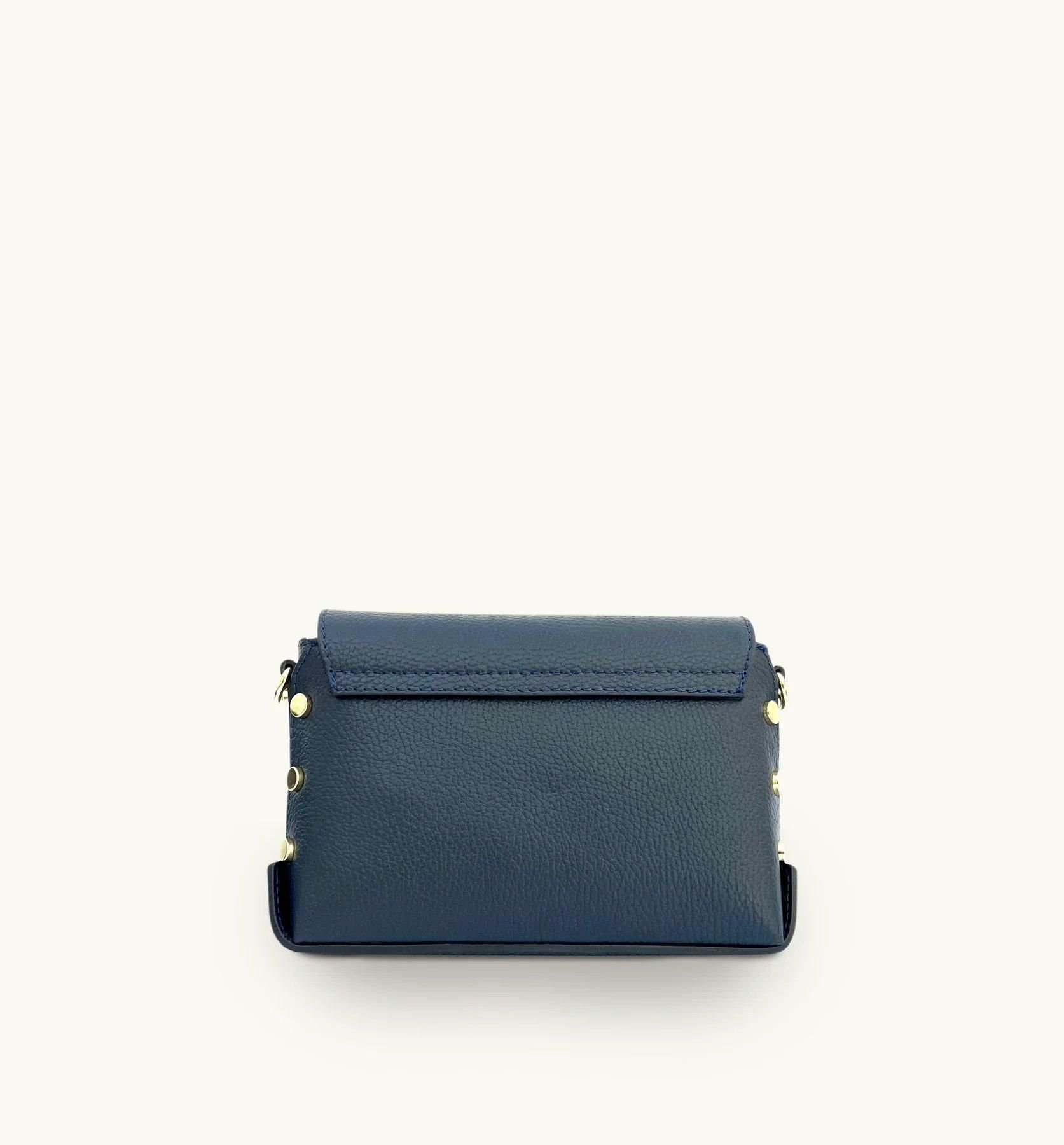 Apatchy London Apatchy London Women's The Bloxsome Navy Leather Crossbody Bag With Canvas Strap - 3