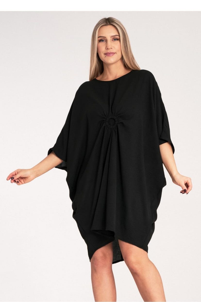 Love Lace Love Lace Women's Loose Asymmetrical Ruched Ring Day Dress in Black - 1