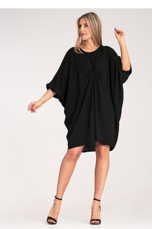 Love Lace Love Lace Women's Loose Asymmetrical Ruched Ring Day Dress in Black - 2