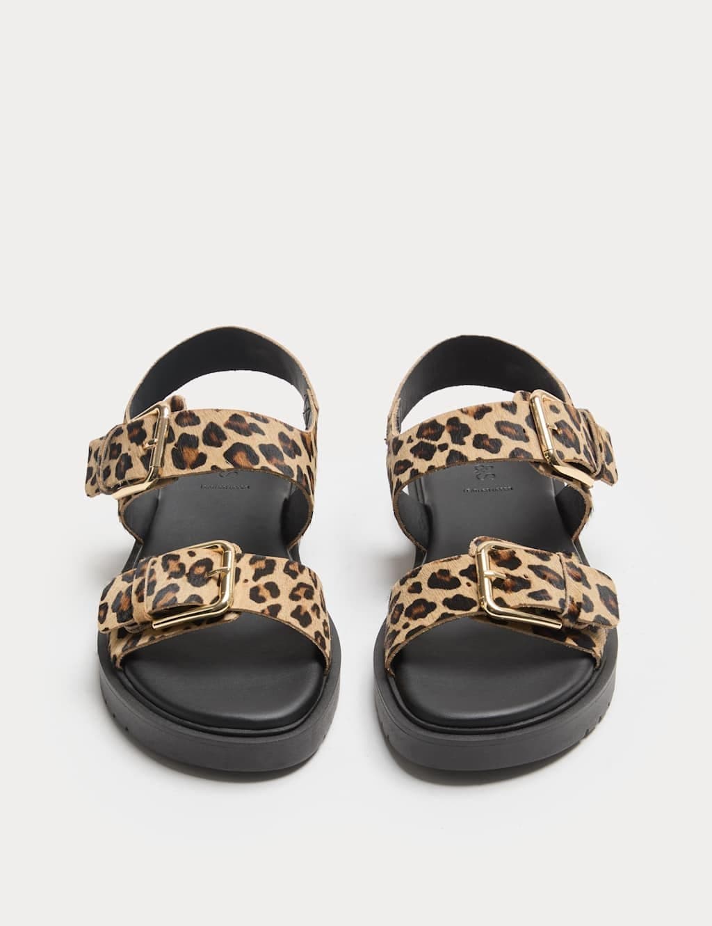 Marks & Spencer M&S Leather Leopard Print Flatform Sandals Brown Mix