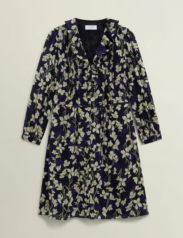 Hobbs London Hobbs London Women's Zoe Ruffle V-Neck Dress in Dark Navy - 2