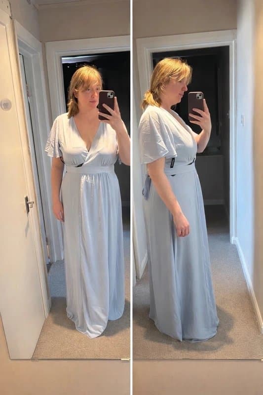 Six Stories Wrap Tie Chiffon Bridesmaid Dress - Cornflower Blue