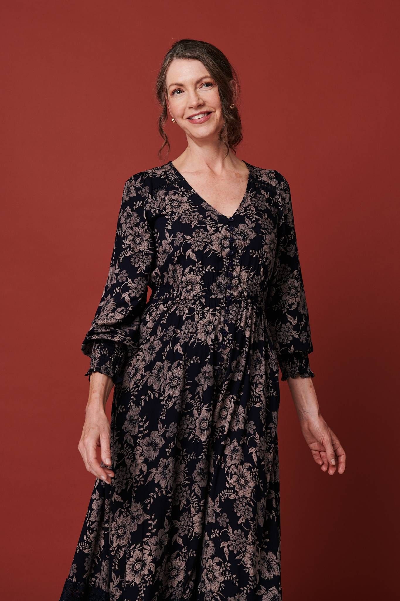 Izabel London Izabel London Women's Floral Lace Long Sleeve Maxi Dress in Blue - 3