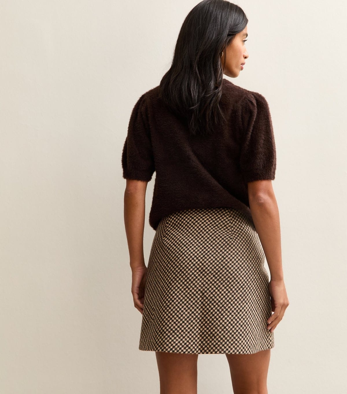 New Look Women's Petite Brown Brushed Checked Mini Skirt New Look - 4