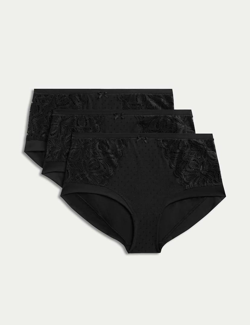 Marks & Spencer M&S 3pk Amelia Lace High Rise Shorts Black - 1