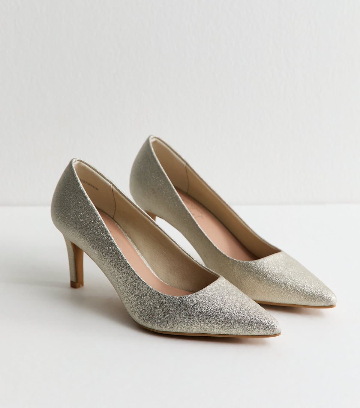 New Look Women's Silver Faux Leather Shimmer Heel Court Shoes Vegan New Look