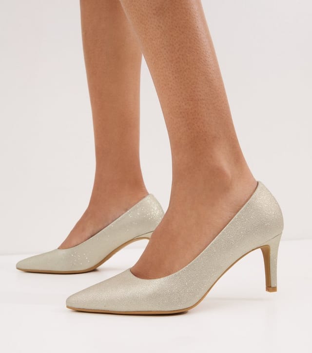 New Look Women's Silver Faux Leather Shimmer Heel Court Shoes Vegan New Look - 2
