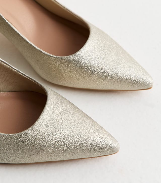 New Look Women's Silver Faux Leather Shimmer Heel Court Shoes Vegan New Look - 3