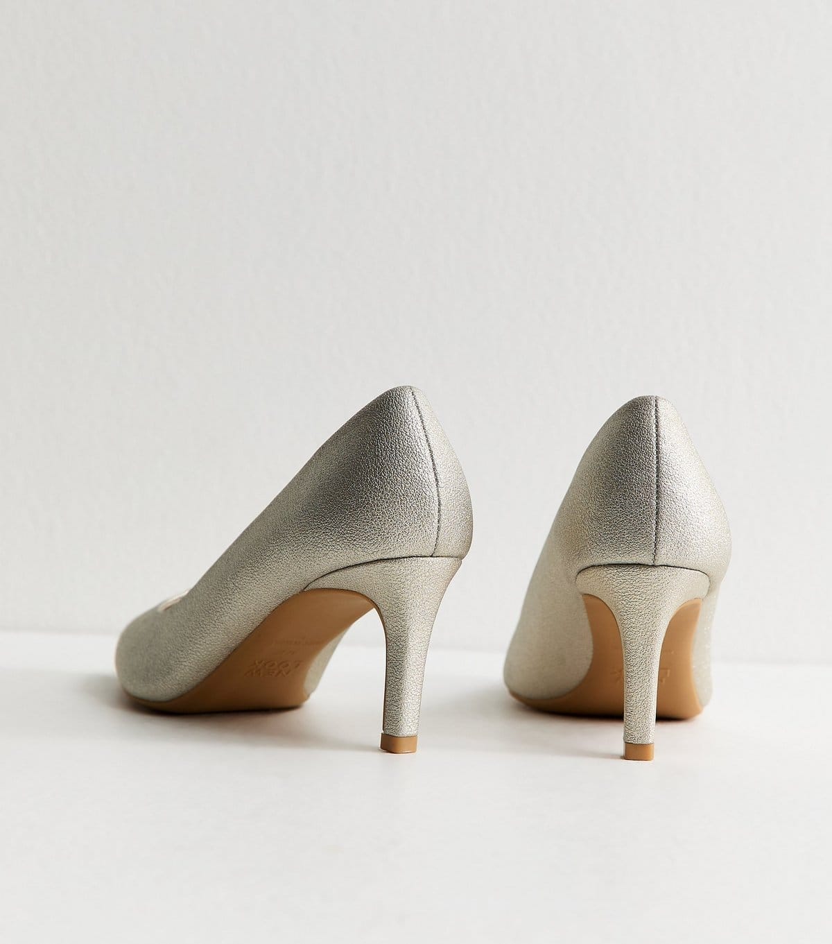 New Look Women's Silver Faux Leather Shimmer Heel Court Shoes Vegan New Look - 4