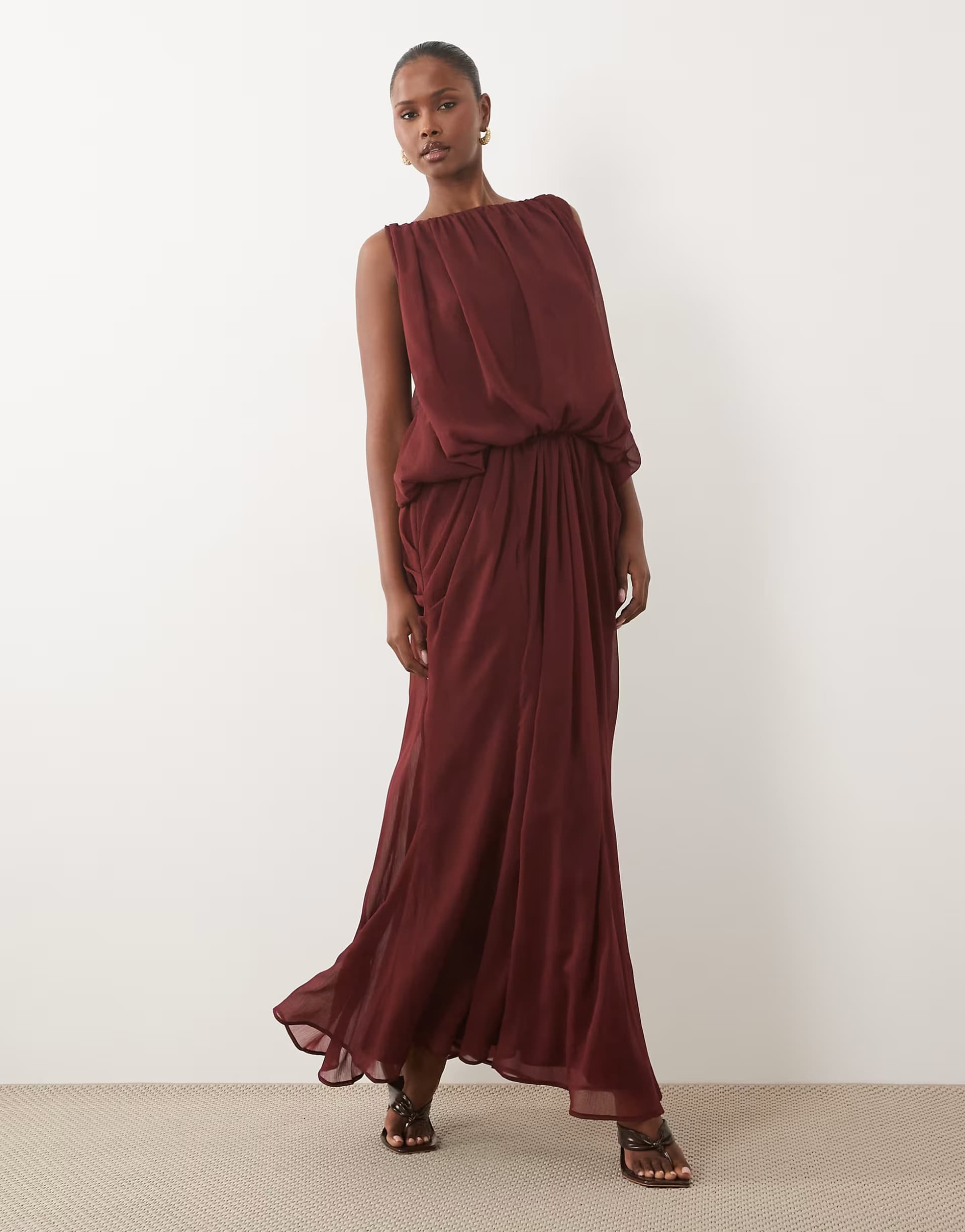 ASOS ASOS DESIGN blouson drape maxi dress with low back in hot chocolate