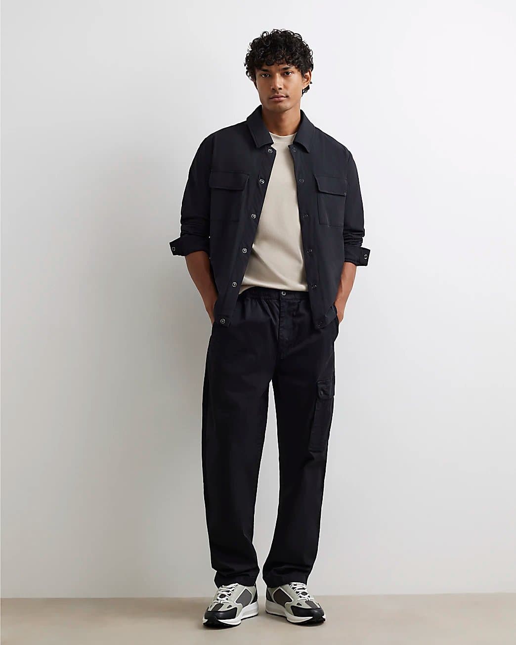 River Island Mens River Island Black Regular Fit Stretch Cargo Trousers