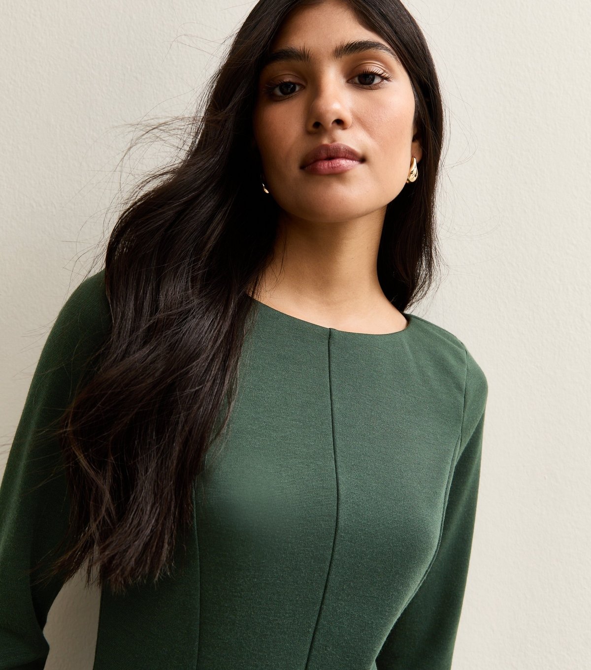 New Look Women's Dark Green Slash Neck Long Sleeve Skater Dress New Look - 3