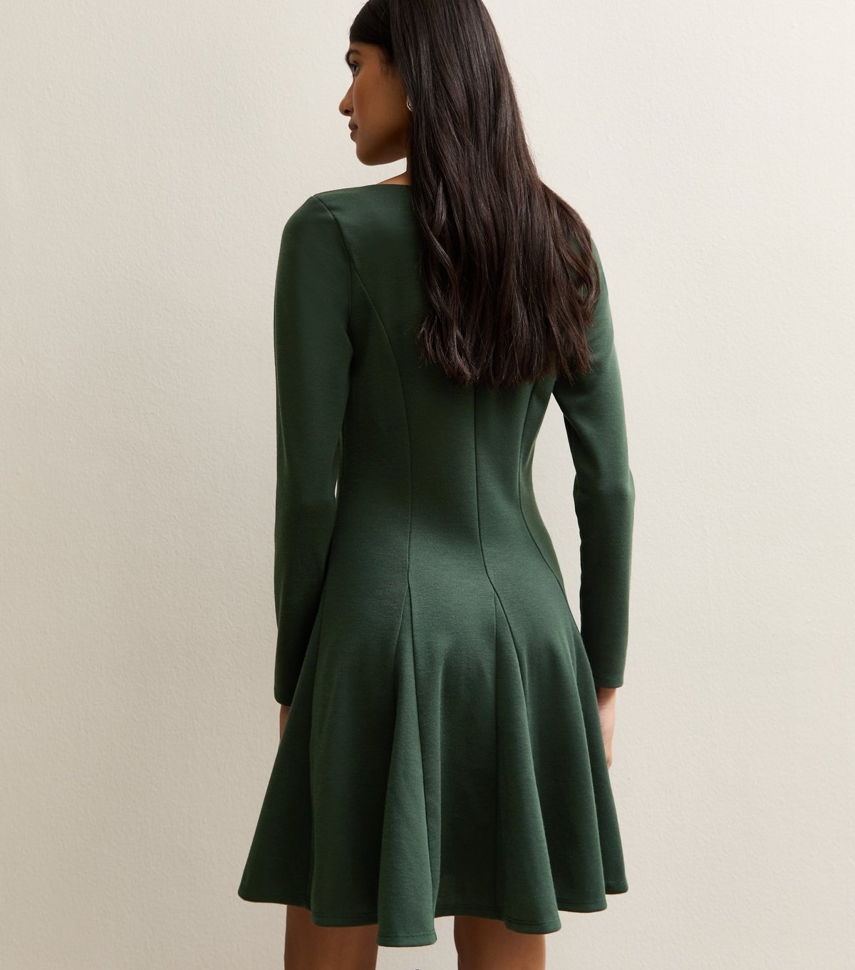 New Look Women's Dark Green Slash Neck Long Sleeve Skater Dress New Look - 4
