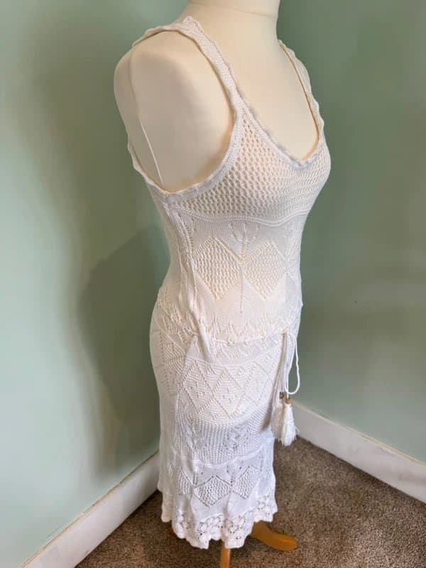 Bodyflirt Bodyflirt Boutique White Crochet Knit Fairycore Maxi Dress Size S to M (UK 8 to 14)