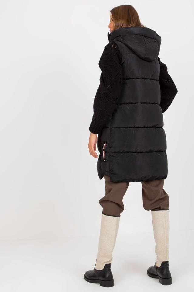 Love Lace Love Lace Women's Quilted Down Hooded Zip Vest Fully Lined in Black - 2