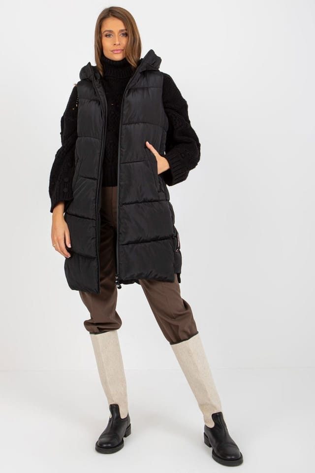 Love Lace Love Lace Women's Quilted Down Hooded Zip Vest Fully Lined in Black - 3