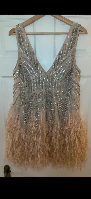 ASOS ASOS Editions Feather Sequin Pink Dress Size 8