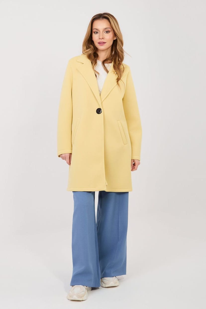 Love Lace Love Lace Women's Paris Classic Slip Pocket Coat with Brooch Style 225004 in Yellow - 1