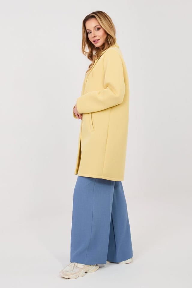 Love Lace Love Lace Women's Paris Classic Slip Pocket Coat with Brooch Style 225004 in Yellow - 2
