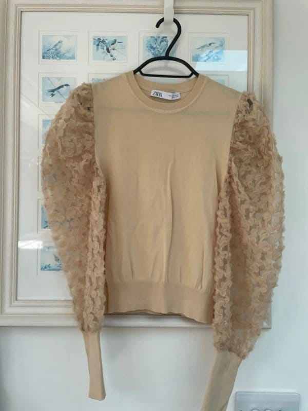 Zara Zara fine knit top puff sleeves S - 1