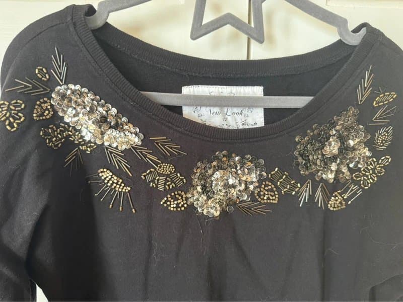 New Look New look black embellished sequin bead sweatshirt top jumper size 12