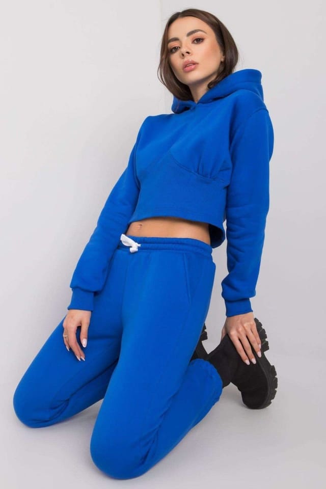 Love Lace Love Lace Women's Hooded Short Sweatshirt & Tie Waist Pants Set in Blue - 2