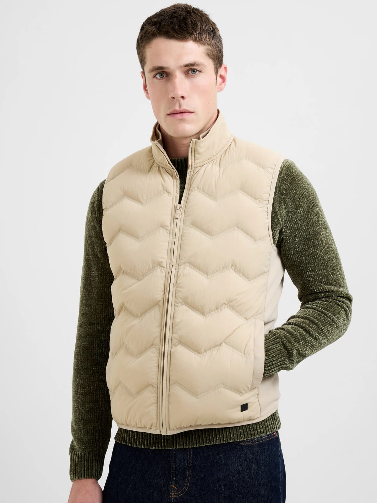 French Connection Hybrid Zig Zag Gilet Sand - 1