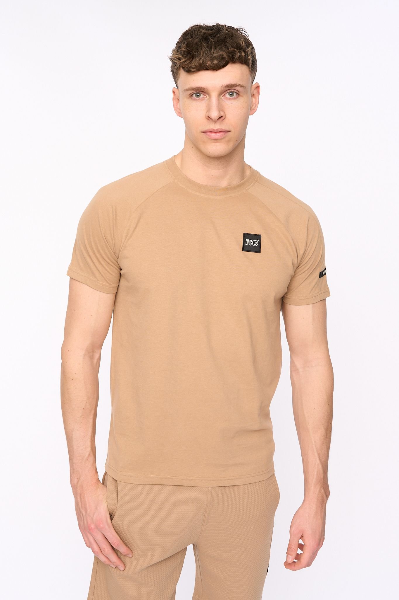 Duck and Cover Duck and Cover Men's Topfield Modern Crew Neck T-Shirt with Raglan Sleeves in Light Sand - 1