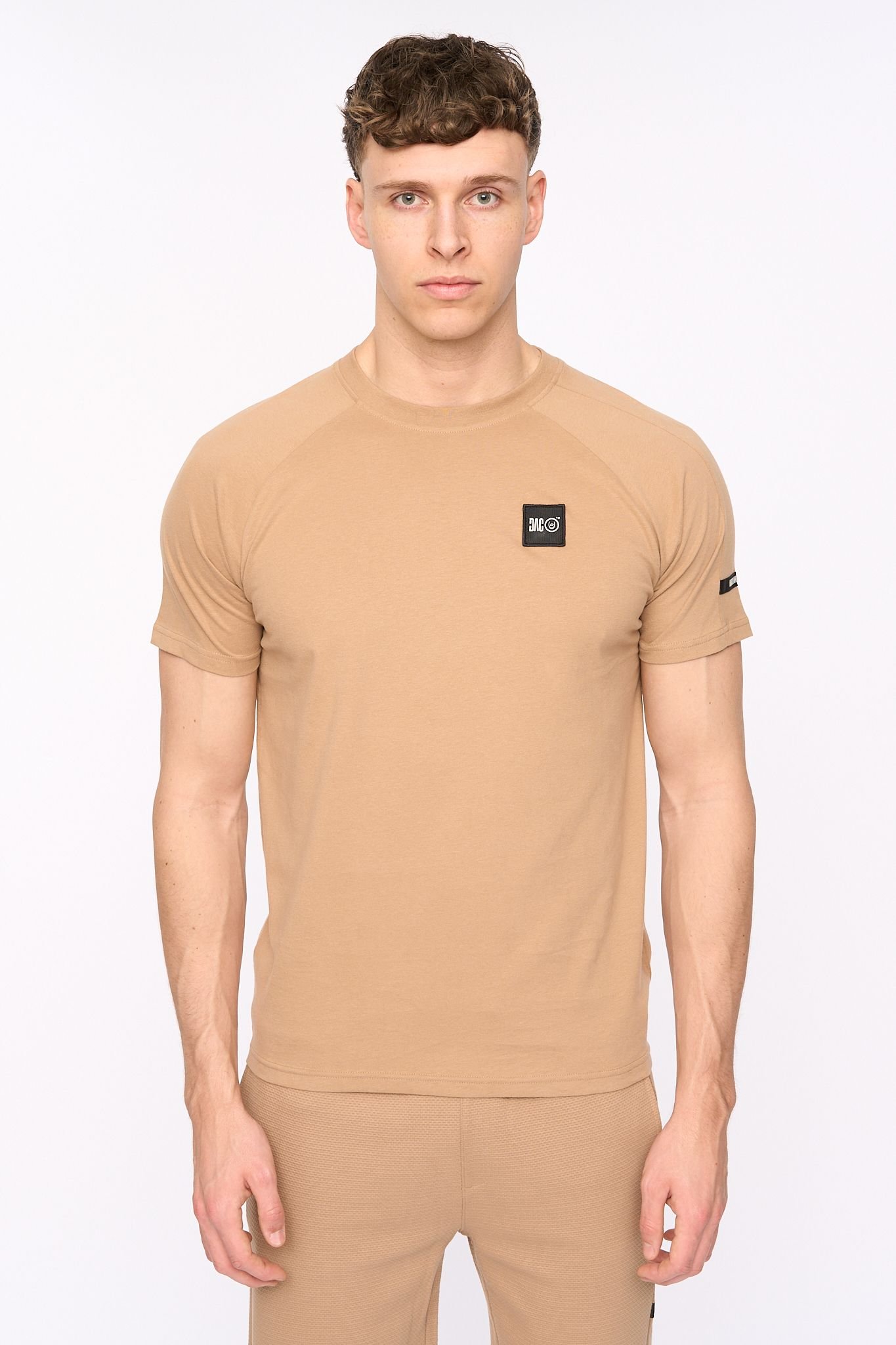 Duck and Cover Duck and Cover Men's Topfield Modern Crew Neck T-Shirt with Raglan Sleeves in Light Sand - 3