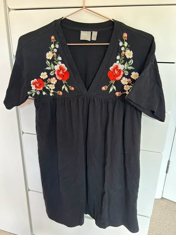ASOS ASOS black floral embroidered tshirt dress