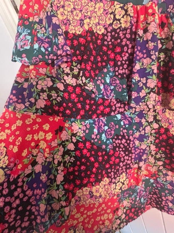 TU TU Woman floral patchwork tiered ruffle maxi skirt, size 10, boho festival style