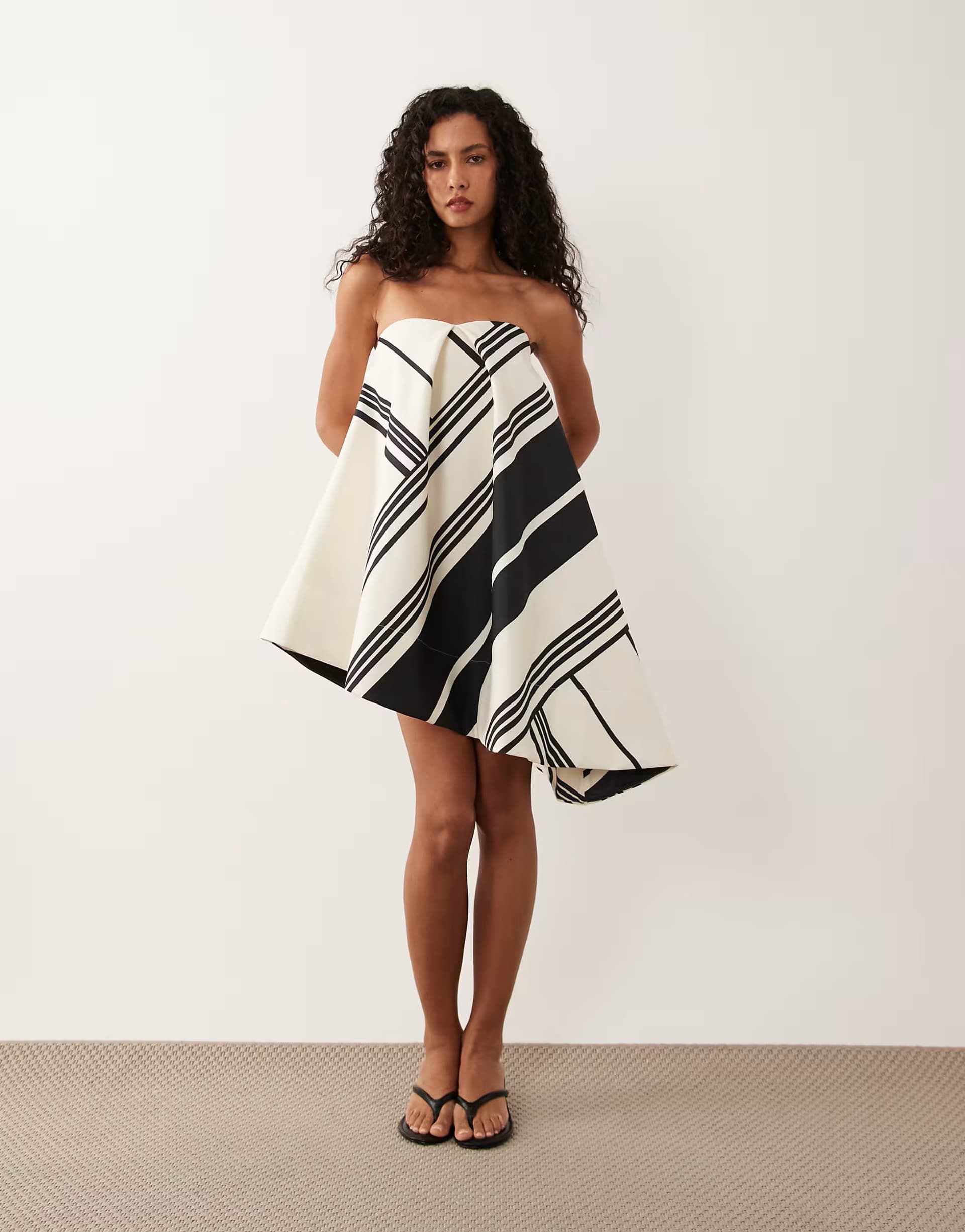 ASOS ASOS DESIGN smock mini dress with asymmetric hem in mono stripe print