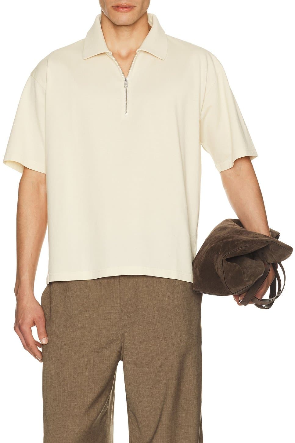 revolve Revolve Zip Polo Shirt with Full Zip in Light Stone