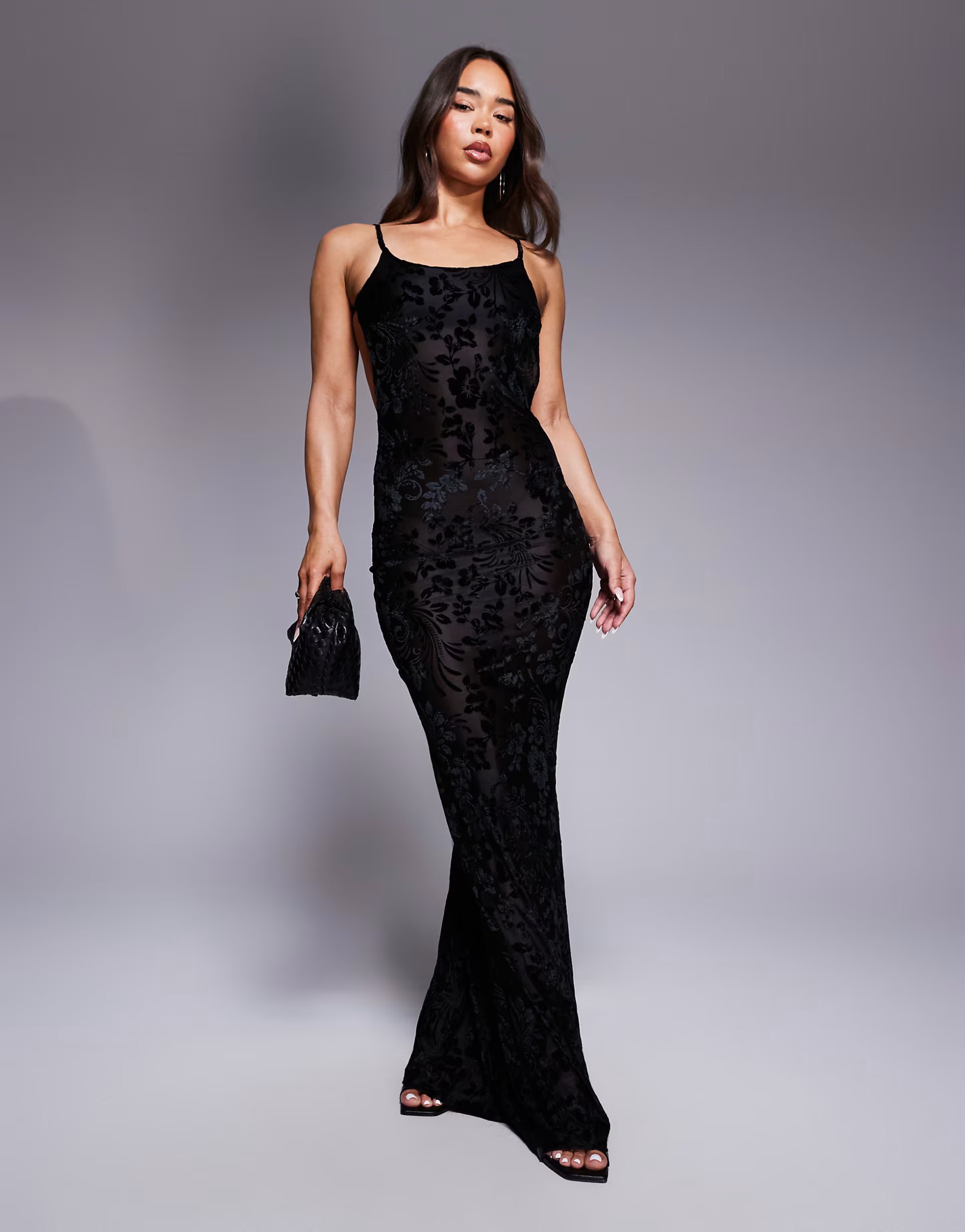 ASOS Simmi London Chelsea black devore backless maxi dress in black - 1