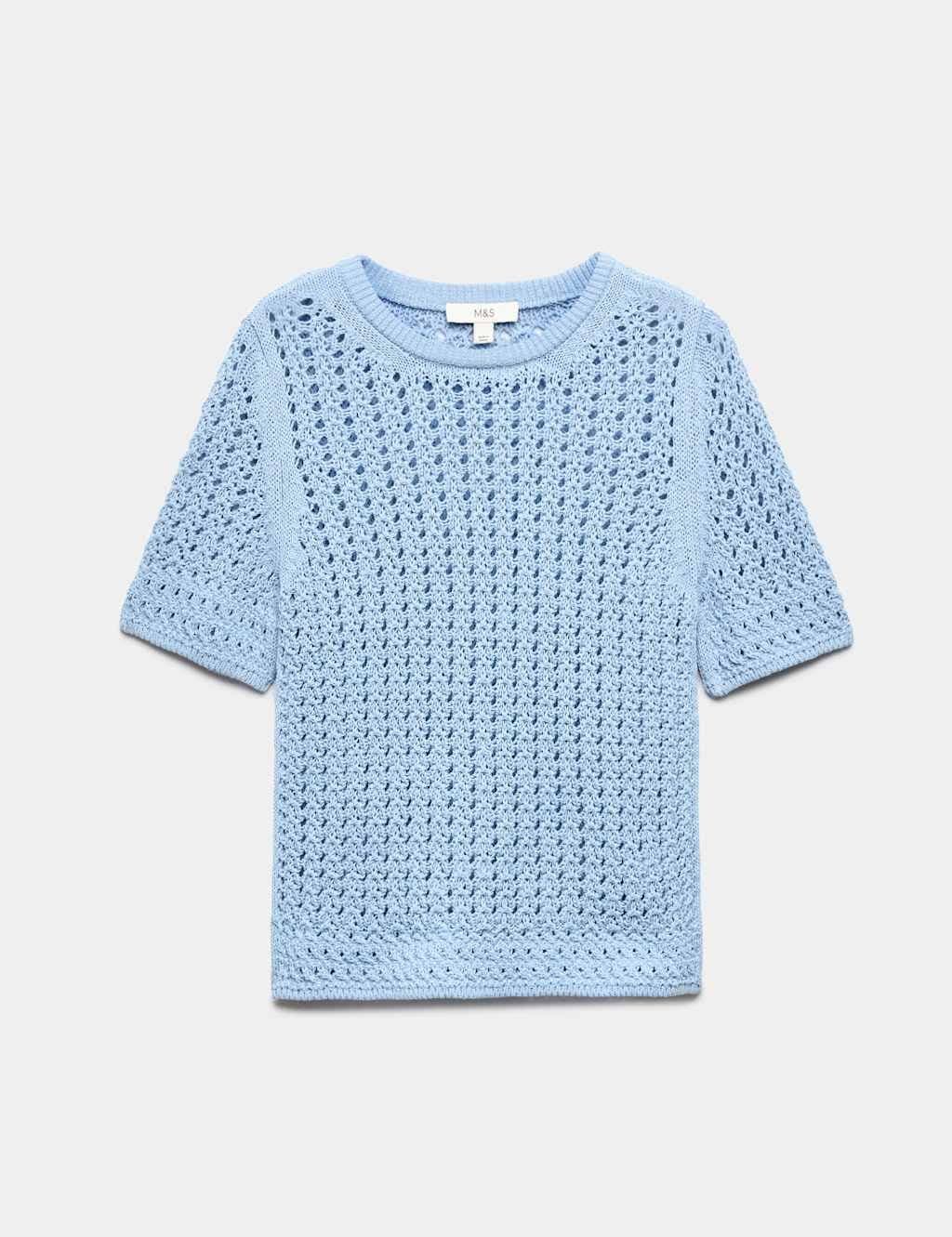 Marks & Spencer M&S Cotton Blend Textured Knitted Top Faded Blue