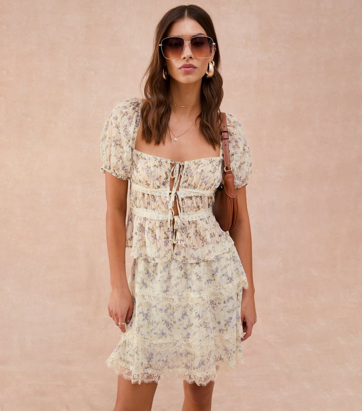 New Look Women's Cream Floral Print Lace Trimmed Mini Skirt New Look