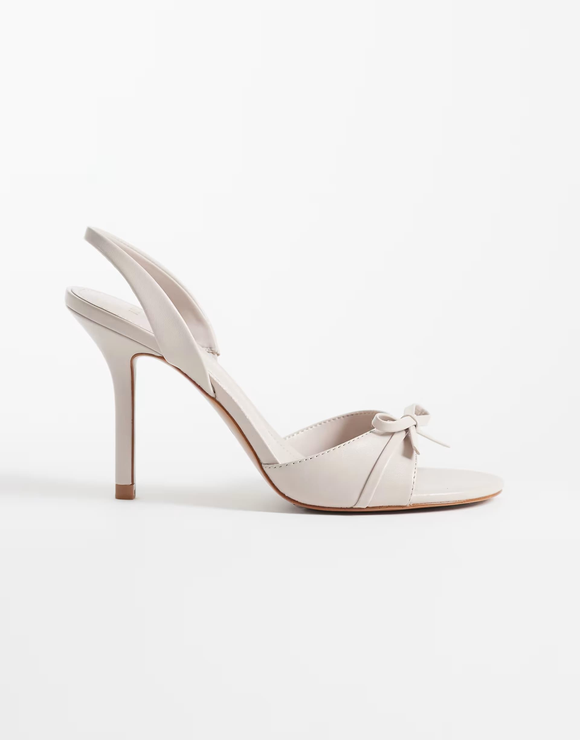 ASOS Mango faux leather bow detail slingback heeled sandal in beige