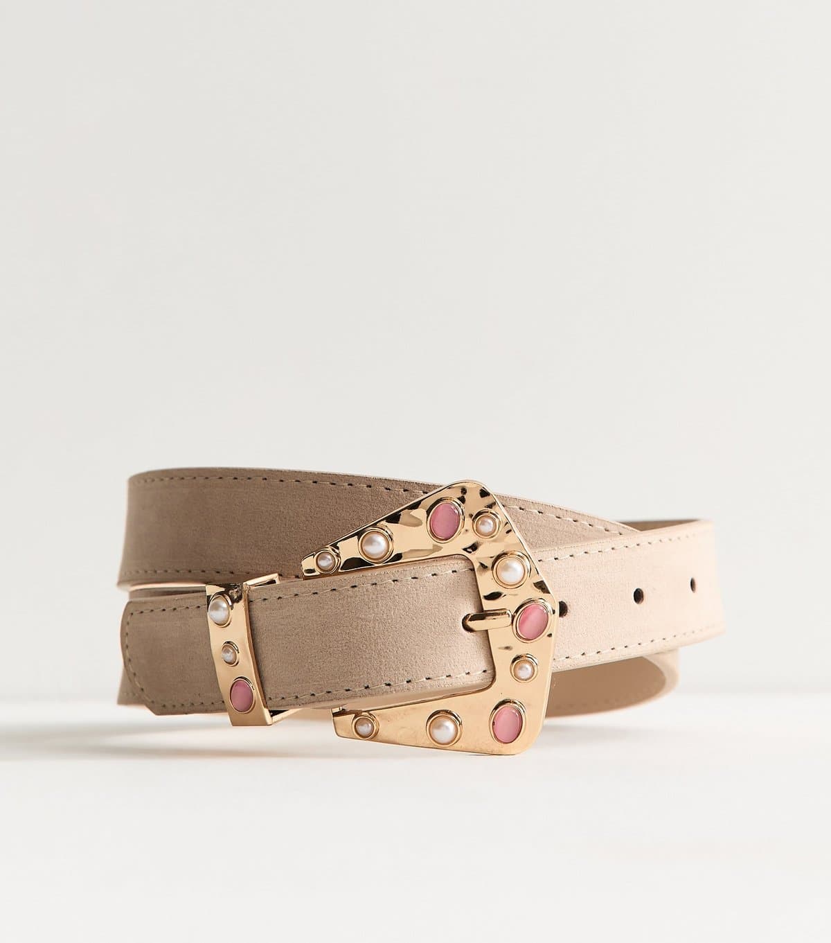 New Look New Look Stone Faux Suede Embellished Buckle Belt