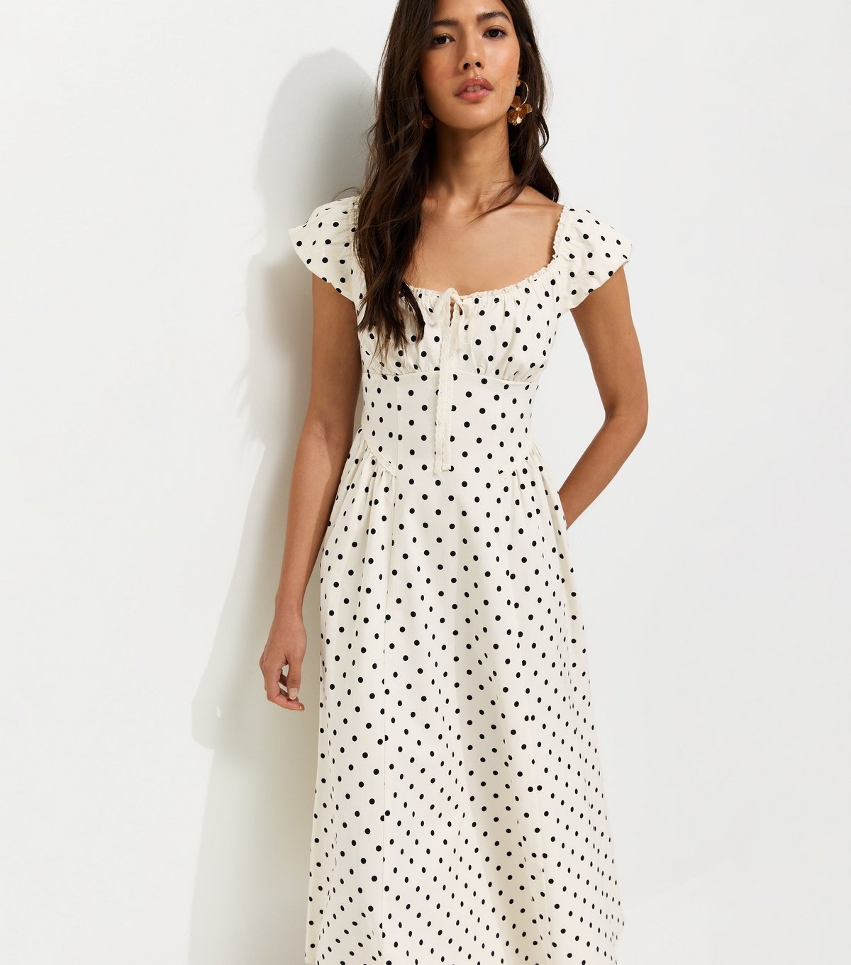 New Look Women's Cream Polka Dot Milkmaid Midi Dress New Look - 3