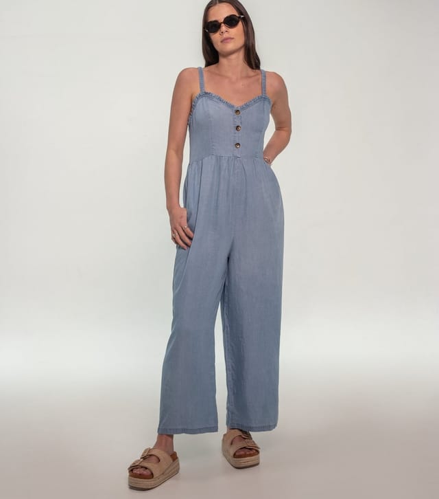 Sunshine Soul Women's Light Blue Denim Strappy Wide Leg Jumpsuit Sunshine Soul New Look - 2