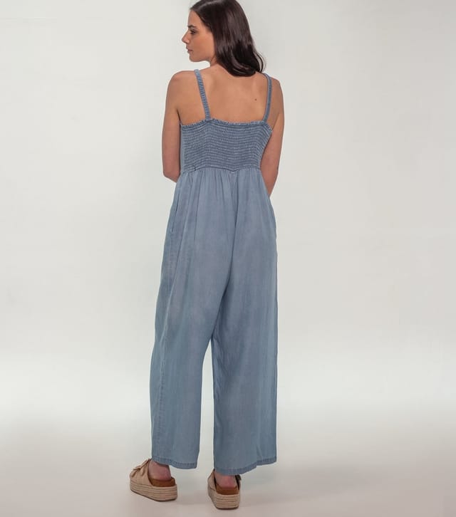 Sunshine Soul Women's Light Blue Denim Strappy Wide Leg Jumpsuit Sunshine Soul New Look - 3