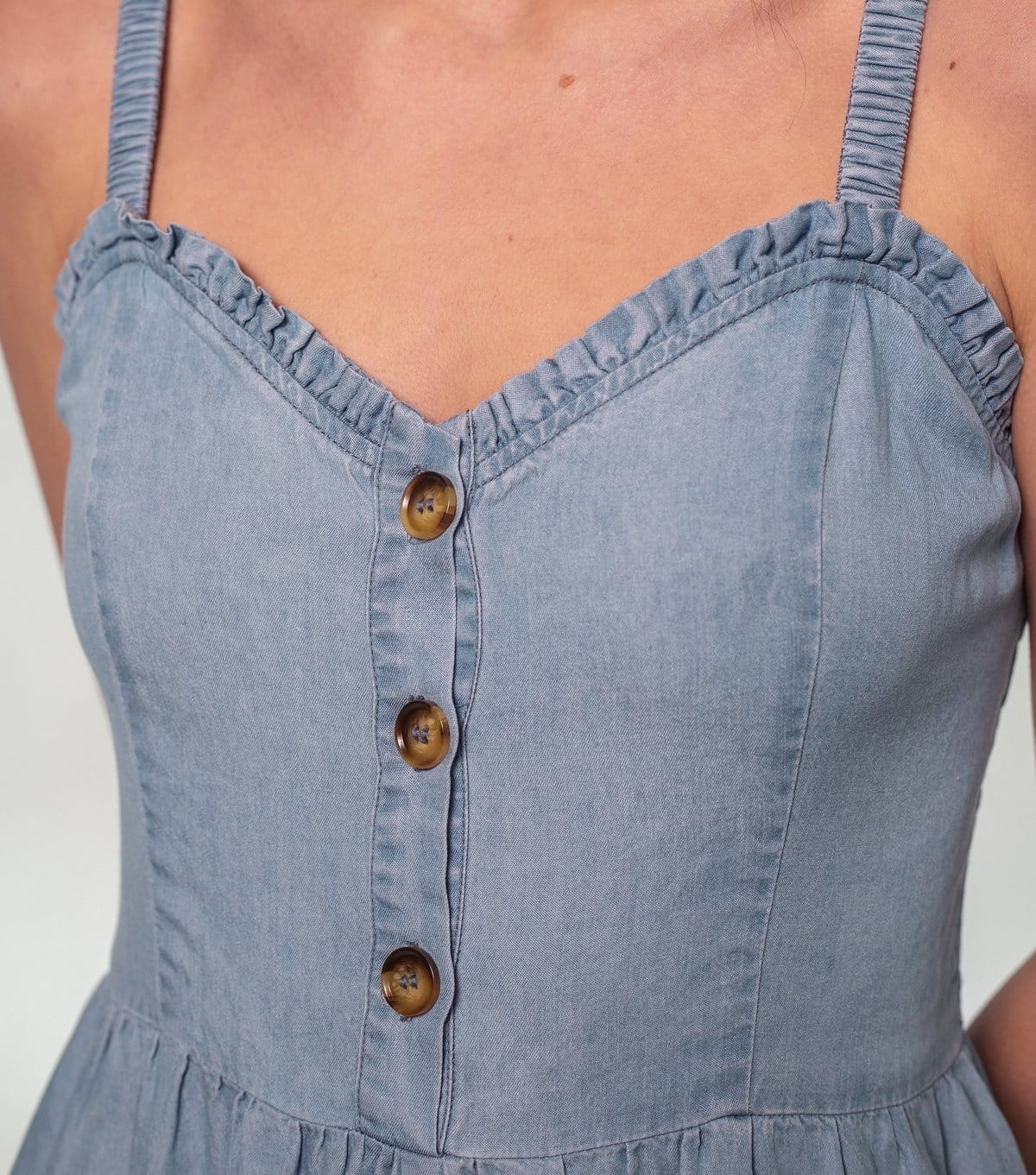 Sunshine Soul Women's Light Blue Denim Strappy Wide Leg Jumpsuit Sunshine Soul New Look - 4