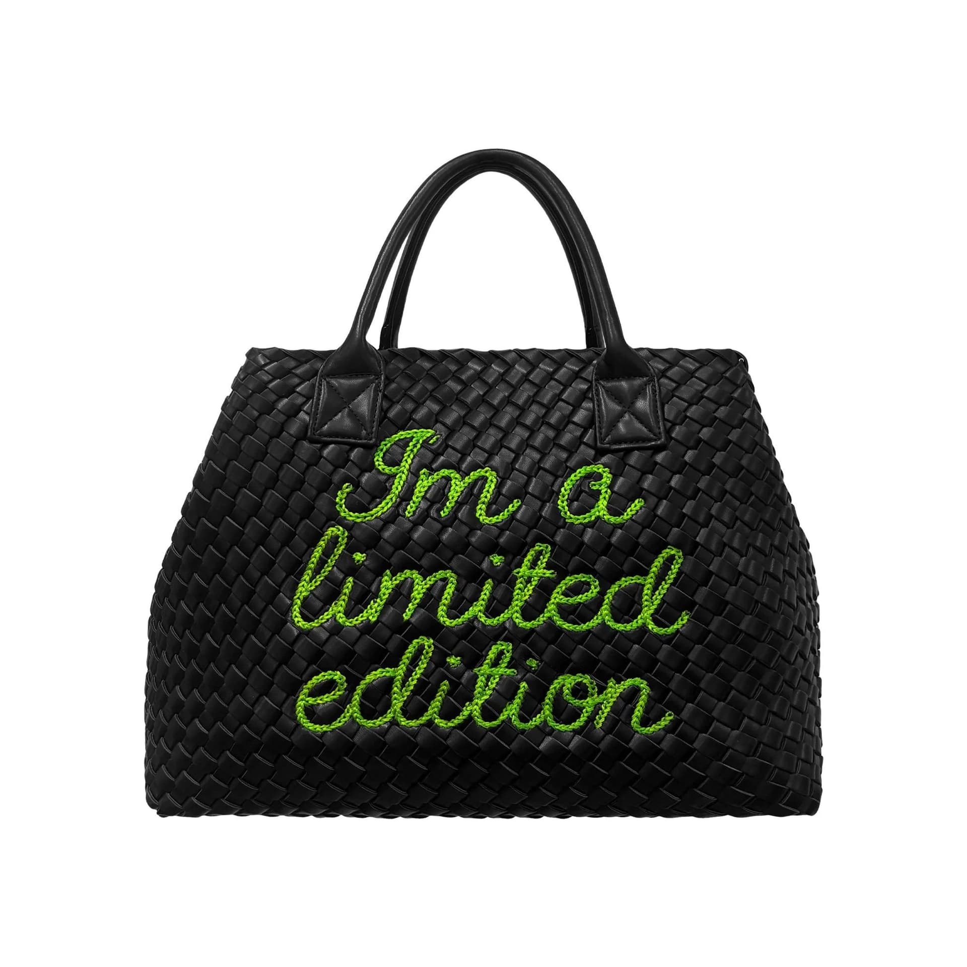 Lilly Loves Lilly Loves Black Handbag with Green Embroidery
