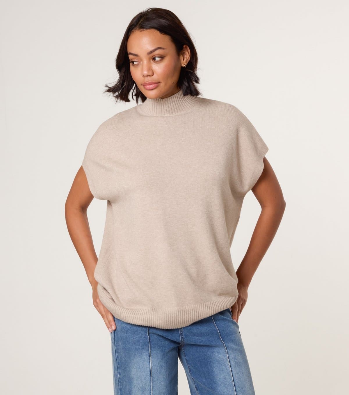 Blue Vanilla Women's Light Brown High Neck Knit Top Blue Vanilla New Look