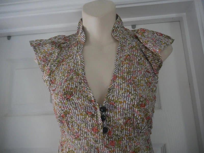 Carbon Carbon Dress Ladies Size 8 Brown Stripe Tiny Flowers Cotton Summer Holiday BNWT
