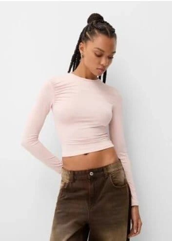 Bershka Baby Pink Long Sleeve Top Medium