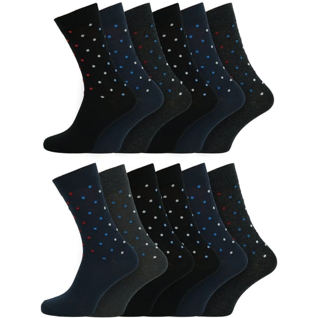 Britwear Britwear Men's 12 x Cotton Blend Dot Design Pattern Socks - 2